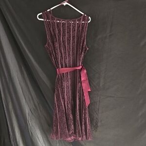 SLNY Burgundy Lace Midi Dress with Satin Tie